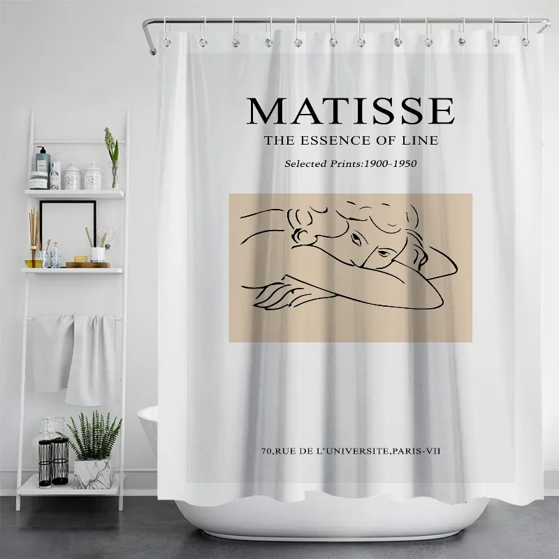 Famous Painting Waterproof and Mildew Proof Shower CurtainNordic Style Shower Curtain Set Hook Home Decoration Bathroom Curtains 220517