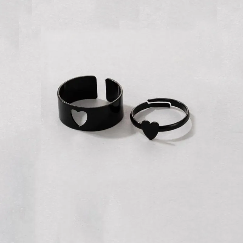Vintage proste zwierzęce Butterlfly Star Moon Serce Otwarte pierścienie dla kobiet dziewczęta gotycka biżuteria punkowy czarny pierścień pary zestaw 220719