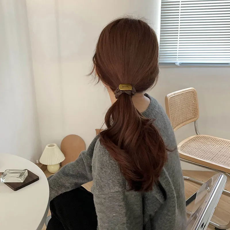 Hot Selling Fashion High Quality Retro Metal Flower Squrae Head Rope Hair Ties Simple Elastic Hair Accessories Scrunchies
