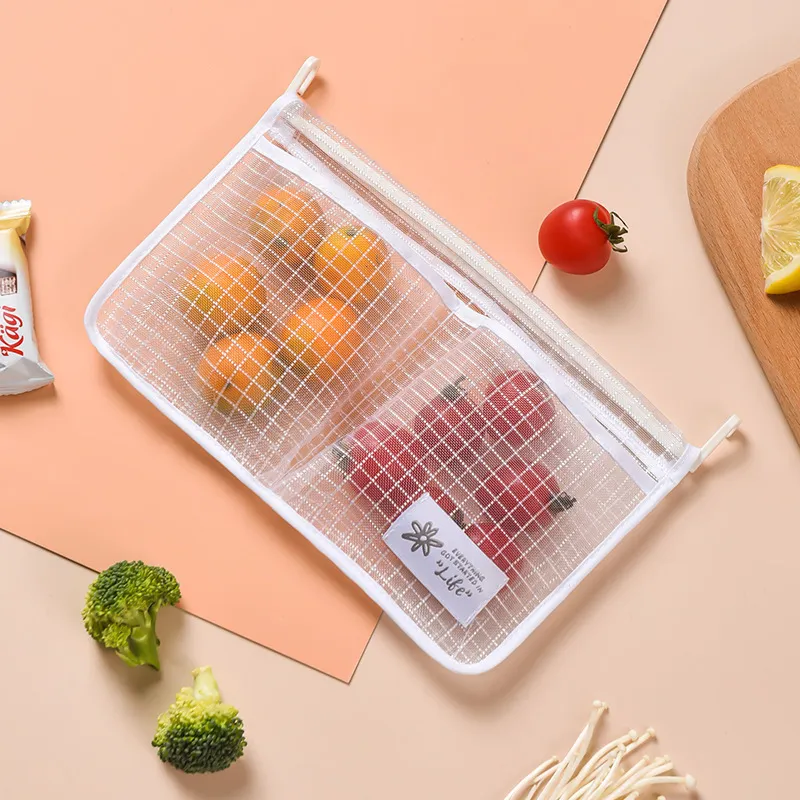 1/2 stks koelkast opslag mesh tas draagbare kruiden voedsel snacks nettas dubbele compartiment hangende tas keuken accessoires 0615
