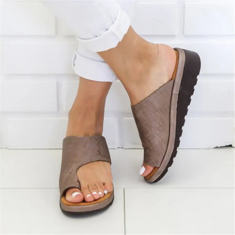 Тапочки плоская подошва повседневная мягкая большая нога сандалическая женская обувь