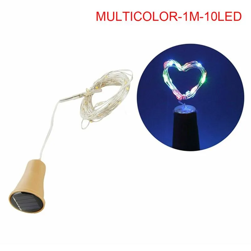 Cordes LED solaire alimenté bouteille de vin liège Festival guirlande lumineuse extérieure lumières fée 1M 2M en forme de fil de cuivre StringLED228V