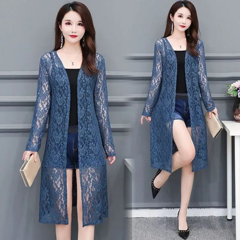 Summer Sun Protection Clothing Cardigan Female Cardigans Long Sleeve Women Lace Coat Jacket Ladies Shawl Outerwear 220726