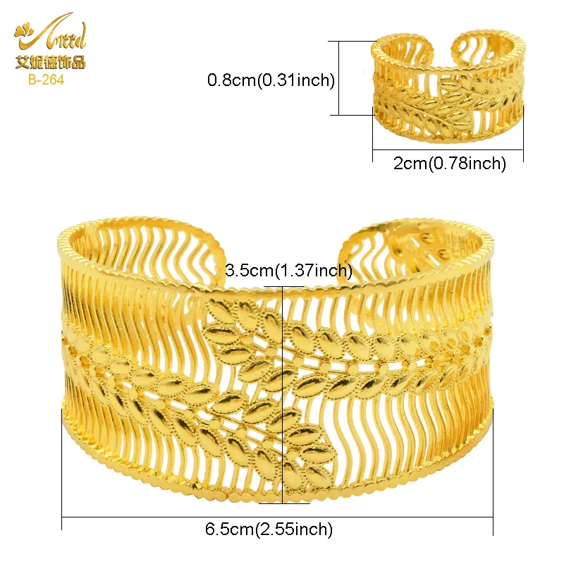 Aniid Dubai Fashion 24K Gold Gold Bangles z pierścieniem Nigerian Wedding Bridal Bridal Charm Bracelets Arabskie Bowca Prezenty 220726