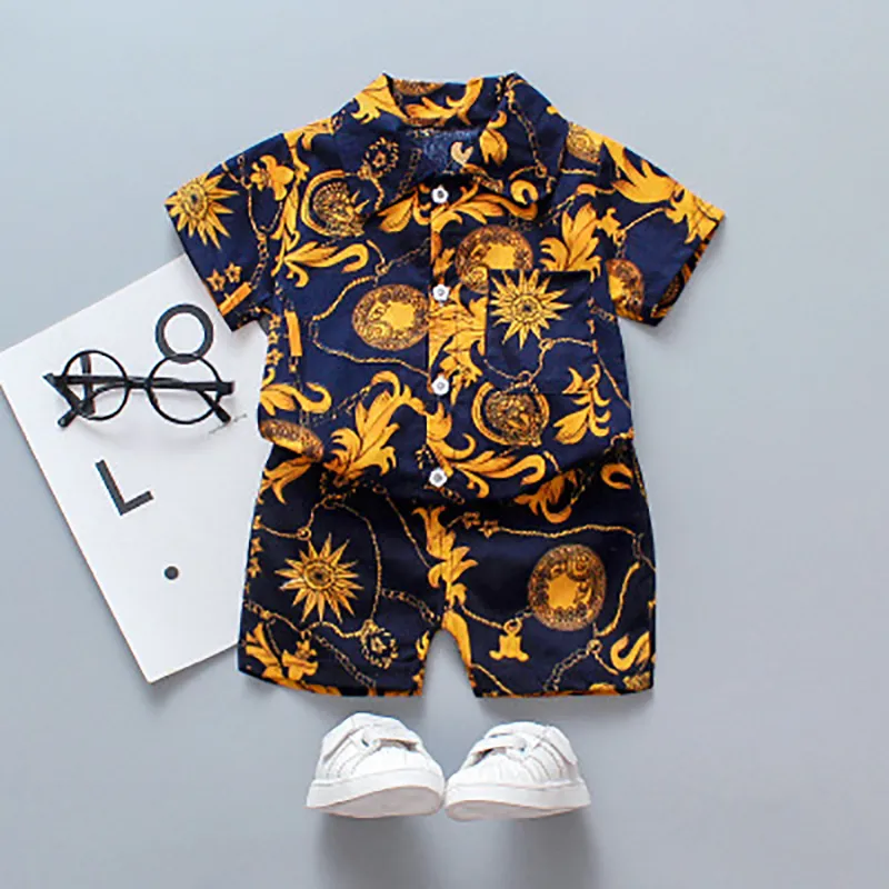 Baby Boys Vêtements imprimés floraux Ensemble de chemises à manches courtes d'été Top + pantalon Gentelman 1 2 3 4 5 ans Tenue de vêtements pour enfants 220326