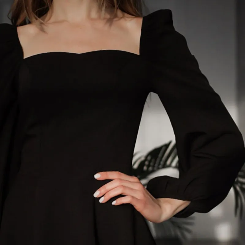 Nachtclub-Kleider für Frauen, weißes Mini-Puff-Langarm-A-Linien-Partykleid, solides Hepburn-Stil, modisch, 220317