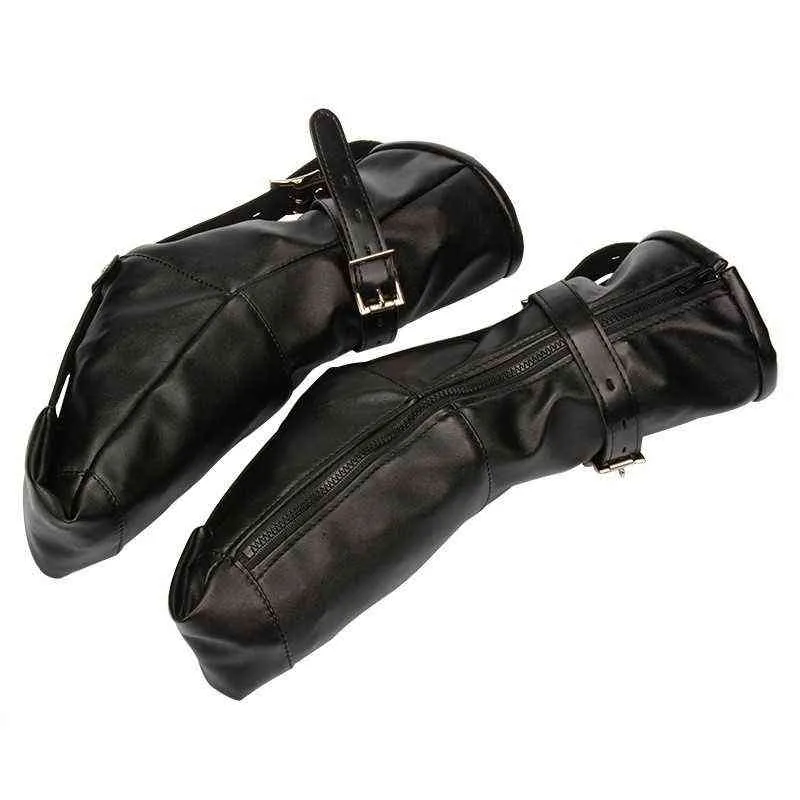 Nxy Sm Bondage Cosplay Adult Games Foot Leather Bag Shoes Leg Restraints Tools Slave Bdsm Fetish Sex Toy Products for Torture Women Men220419