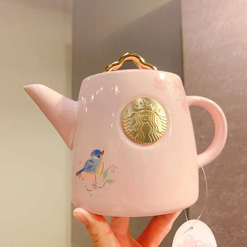 Teiera Starbucks 2022 Cherry Blossom Ruyi tazza in stile nazionale Set di pentole Tazza da caffè con targhetta a forma di sirena dipinta di rosa