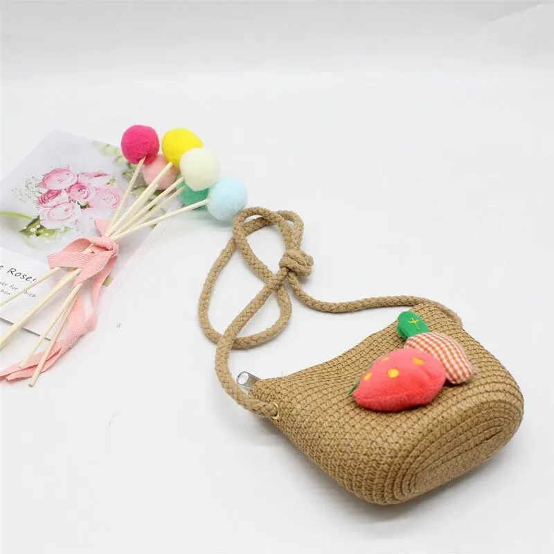 Handmade Summer Children Girls Shoulder Bag Daisy Flower Straw Messenger Kids Keys Coin Purse Cute Princess Mini Handbag 220630