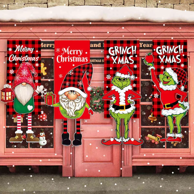 クリスマスペンダントグリンチハンギングフラグフェイスレスゴンメドールショッピングモールフレンチウィンドウハンギングフラググリンチクリスマス装飾T220804