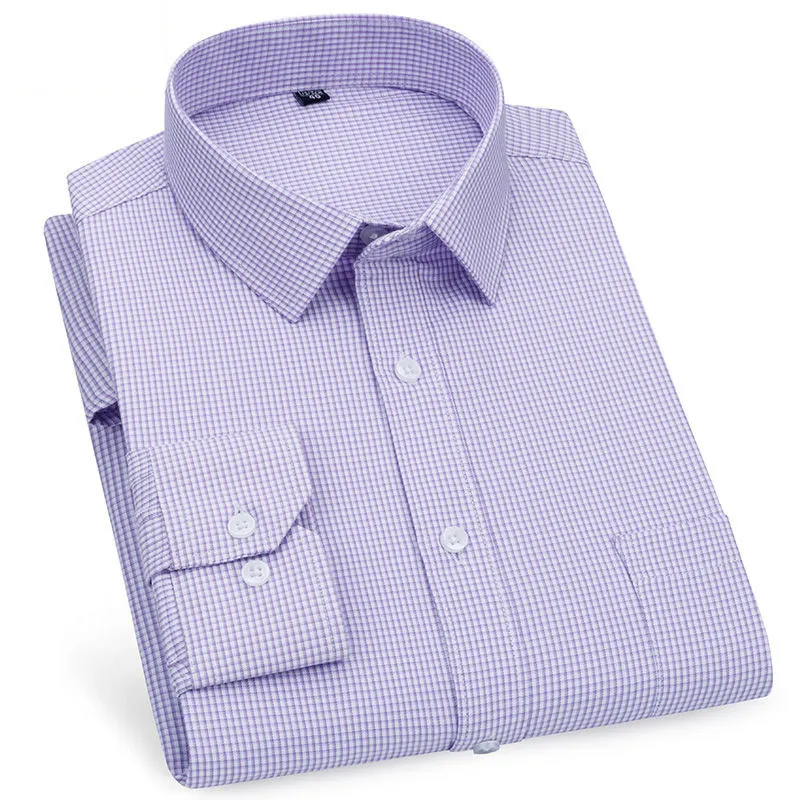 最高品質のメンズビジネスカジュアル長袖シャツクラシック格子縞のストライプチェックマンパープルブルー220813の男性ソーシャルドレスシャツ