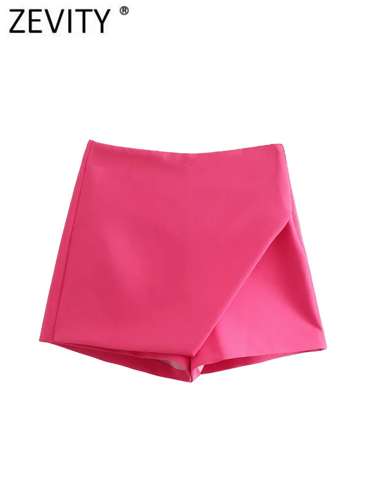 ZEVITY Frauen Mode Candy Farbe Asymmetrische Shorts Röcke Dame Zipper Taschen Chic Pantalone Cortos P532 220630