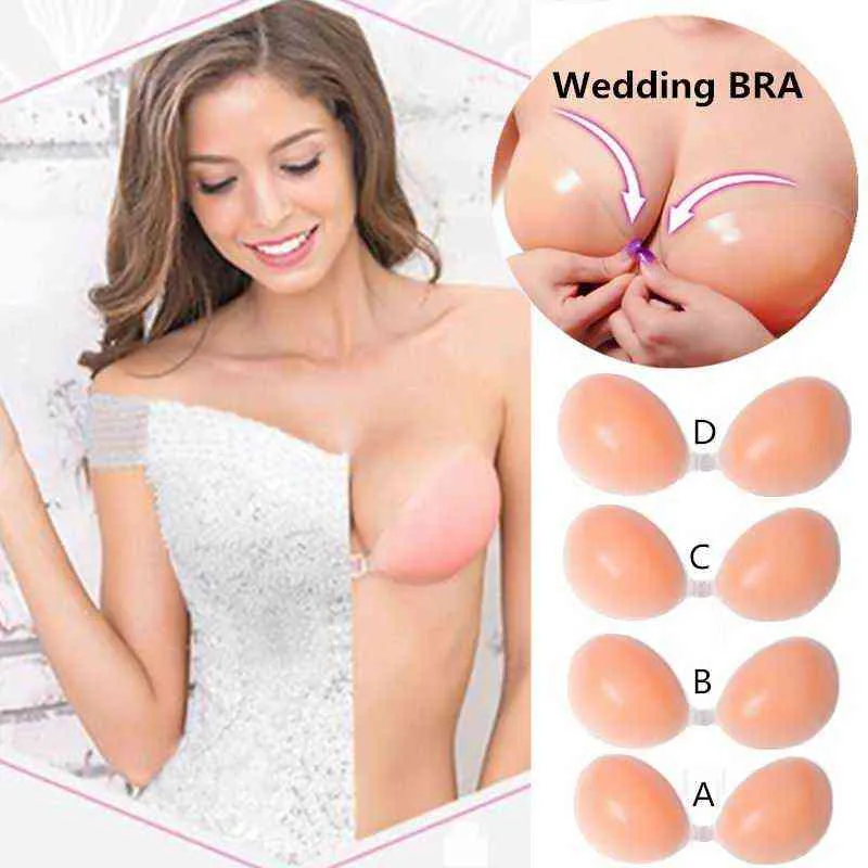 4 Taglie A-D Cup Sexy Donna Summer Lady Beach Wedding Deep-V Biancheria intima Reggiseno in silicone Gel senza spalline autoadesivo Y220725