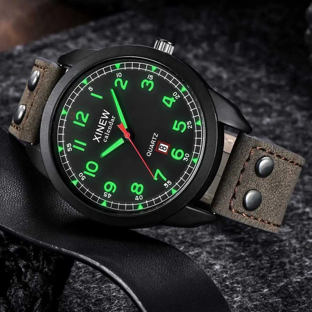 Quartz Watch Arabic Numerals Round Dial Leather Strap for Men 2022 Latest Design Wristwatch Drop Ship