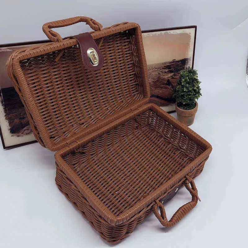 Handgemachte künstliche Rattan-Aufbewahrungsbox, Schieß-Requisiten, Picknick-Korb, Retro-gewebter Koffer, Lebensmittel-Tragetasche, Heimdekoration, Y220524