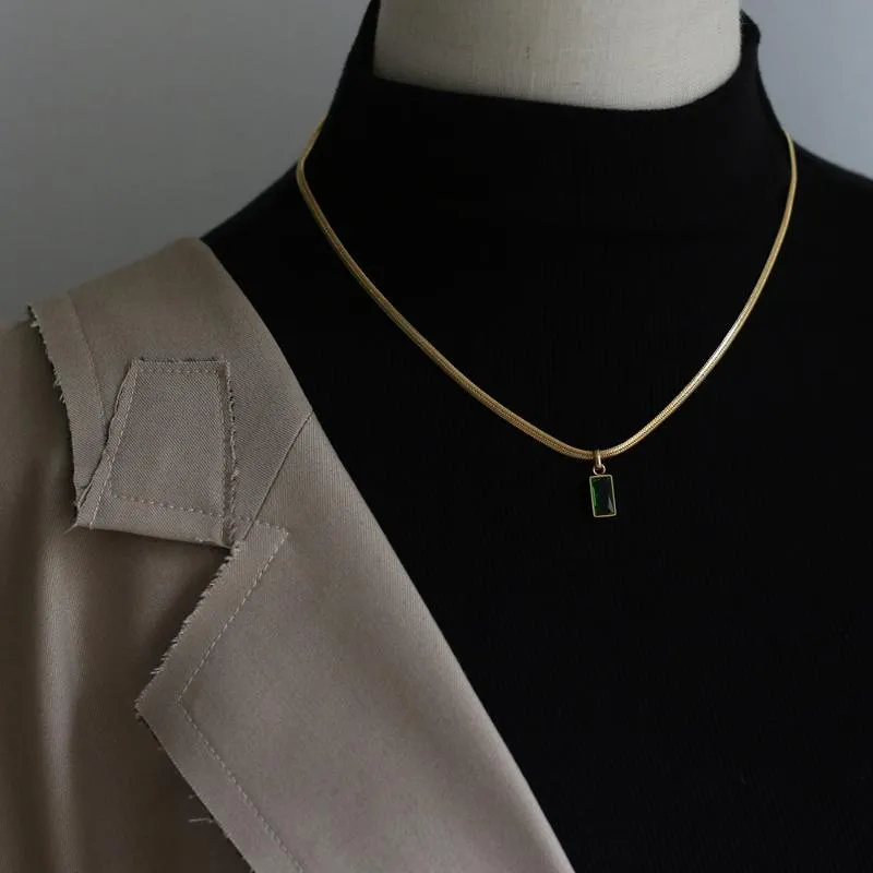 Pendant Necklaces Gold Plated Stainless Steel Snake Chain Square Zircon Emerald Black Bone Choker Necklace For Women Gift Neck Jew2054