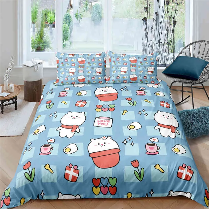 Cartoon Cute Dog/rabbit Bedding Set Nordic King Single Twin 90/135/150 Bed Cover 240220 Duvet for Girl Boy Kid Teens Gift