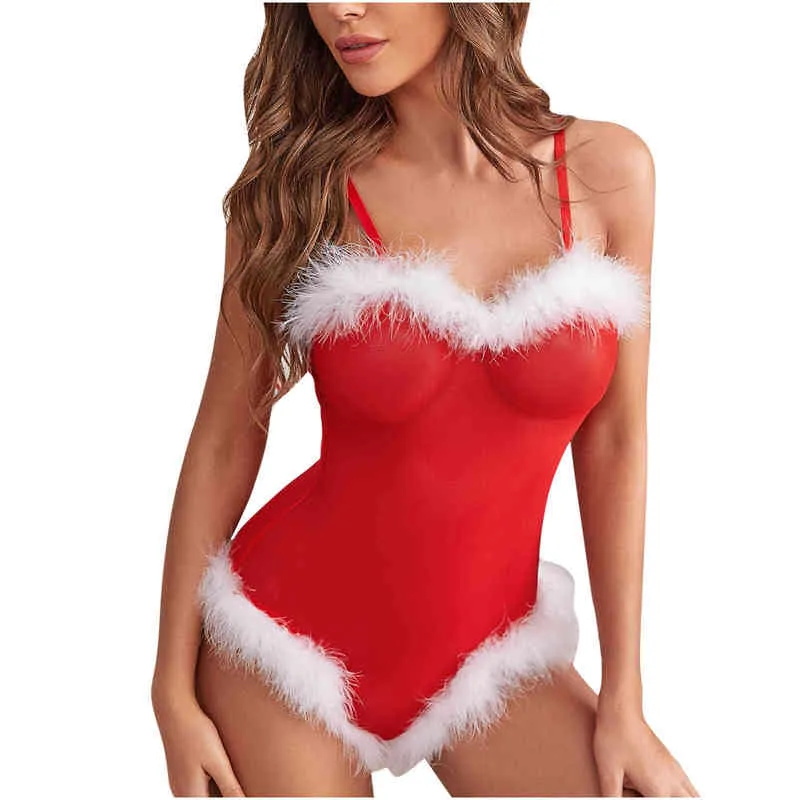 2 peças mulheres lingerie de natal define babydolls eróticos para camisola peluda de roupa de baixo