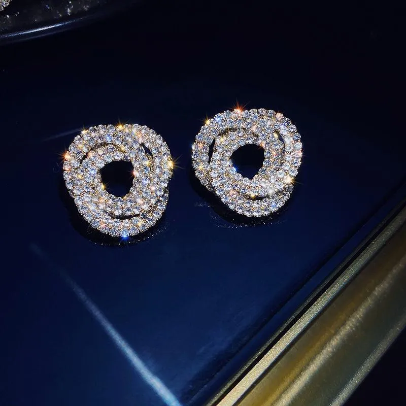 Stud elegante completo strass cristal brincos geométricos para mulheres círculos em torno de grande festa de casamento jóias