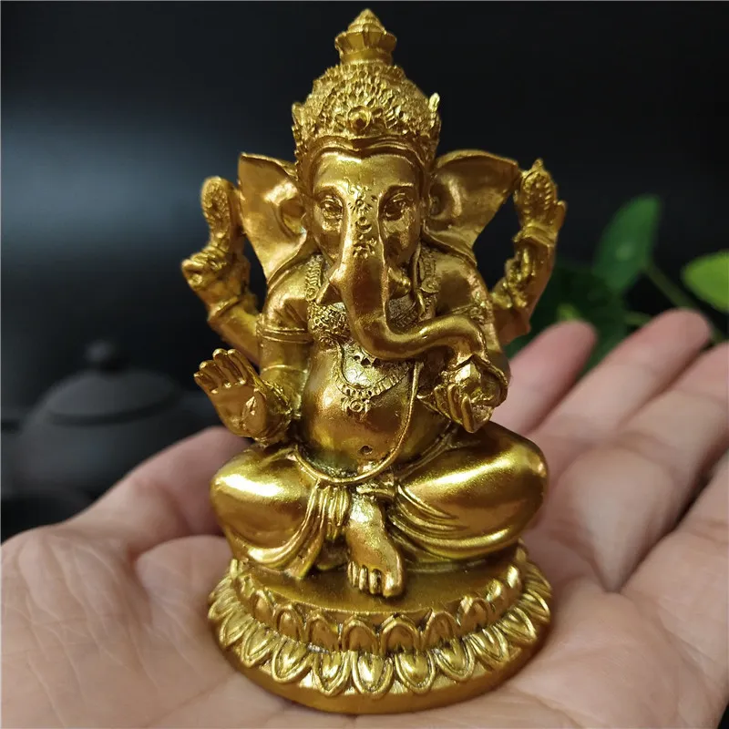 Goud Lord Ganesha Statue Elephant Hindu God Sculpture Figurines Hars Home Garden Decoratie Boeddha Beelden voor huis 220707