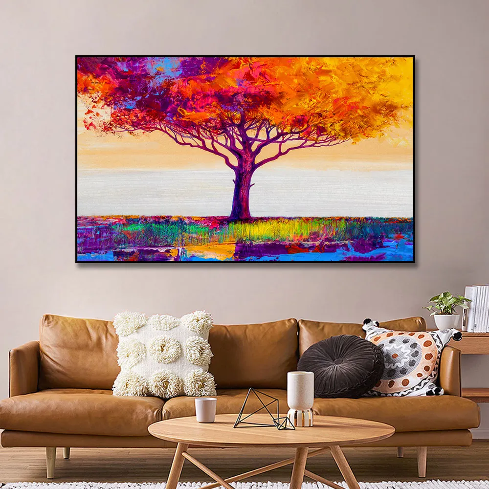 Bunte Baum Ölgemälde Leinwand Malerei Poster Drucken Nordic Wand Kunst Bild Für Wohnzimmer Home Decor Dekoration Rahmenlose9797661