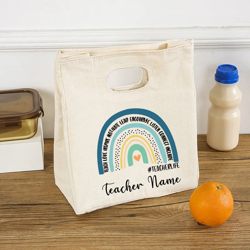 Rainbow Teach Love Inspire Lanch Sags portátil Nome personalizado isolado Nome personalizado