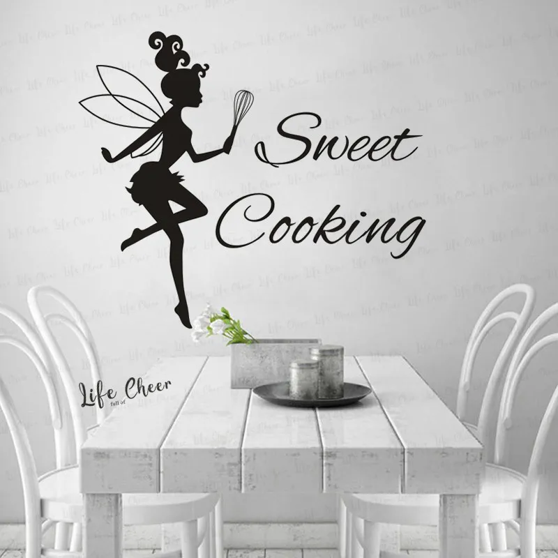 Sweet Coooking Vinyls Sticker Restaurang Dessert Shop Decored Cooking Fairy Girl Wall Art Decals Custom Texts Kitchen Mural 220621