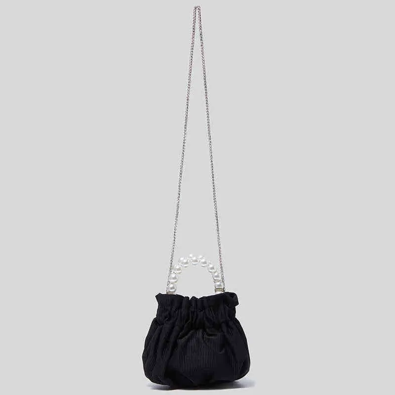 Вечерние сумки бисероплетение маленькие модные сумки для женщин цепь холст полосатые дамы крестообразные сумка рушана плиссированные женские плеча кошелек новый 220407