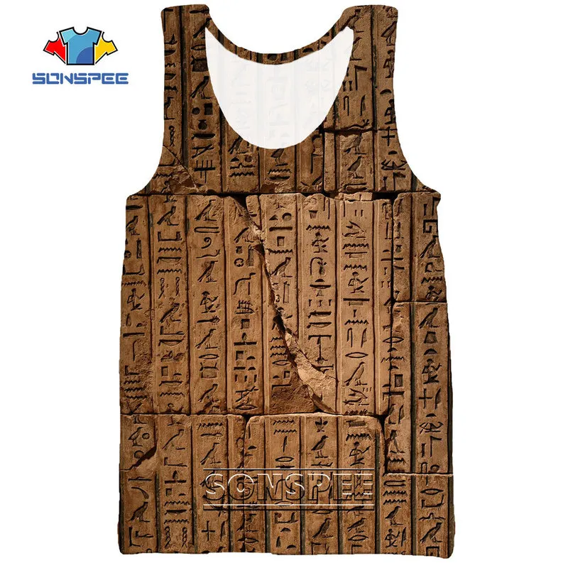 Sonspee 3d impressão antigo egípcio faraó mural egito tanque masculino legal casual fitness musculação ginásio muscular sem mangas colete 220622