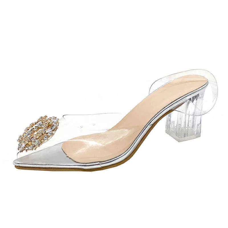 Sukienka butów sandały sandały jasne diamentowe pep stóp przezroczyste pvc pvc pumowanie tylne paski blokowe obcasy Elegrant Ladies Summer 2022 220507
