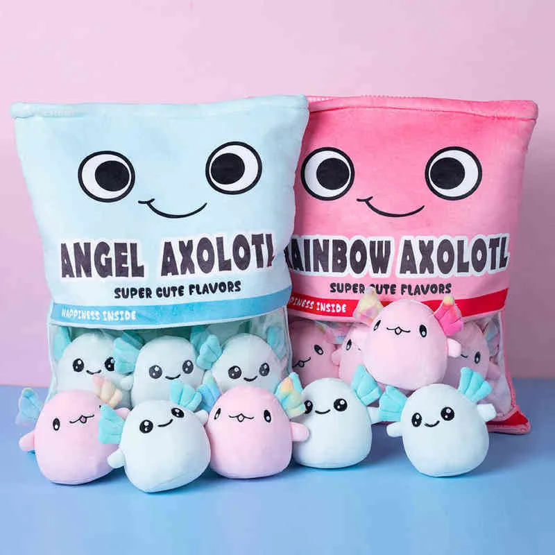 A Bag Cartoon Plush Axolotl Cuddle Kawaii Animal Figure Pop Toy Pink Stuffed Doll Gifts J220704