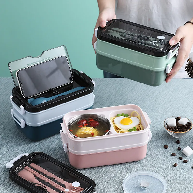 Lunchbox Bento voor Student Kantoormedewerker Dubbellaags Magnetron Verwarming Container Voedselopslag 220409