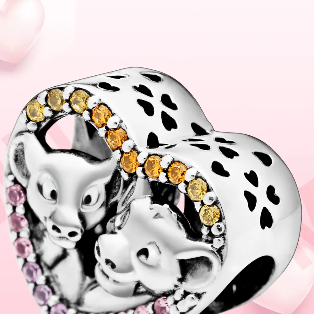 925 silver charm Sparkling Simba and Nala Charm Bead Fit Pandora bracelet women Diy jwelry