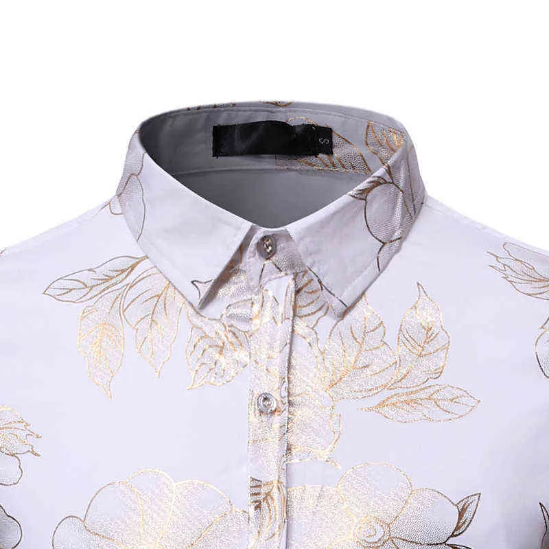 Camicia da stampa a stampa floreale rosa 2022 marca lussuosa bronzing manica lunga chimica homme da uomo da notte camicia da smorciatura da smorl