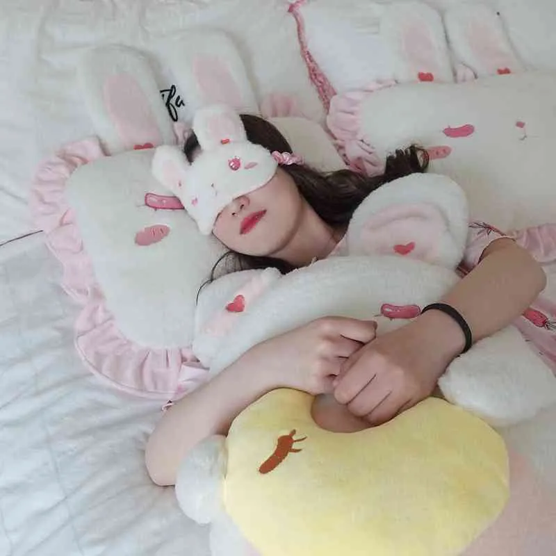 Super miękki króliczka do uszu kwadratowa poduszka wypełniona śpiąca oczy łóżko ozdobne lolita w stylu dziewczyny sypialnia dekoracje głowicy J220704