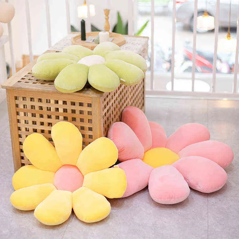 Ins Hot Cm Daisy Plush Cushion Down Cotton Flower Plant Shaped Seat Indoor Floor mat Decor For Baby Children J220704