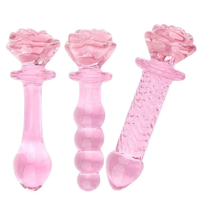 Erotik anal oyuncaklar cam yapay penis pembe gül şekli vajinal popo fiş kendini rahat mastürbator seks kadın 220507