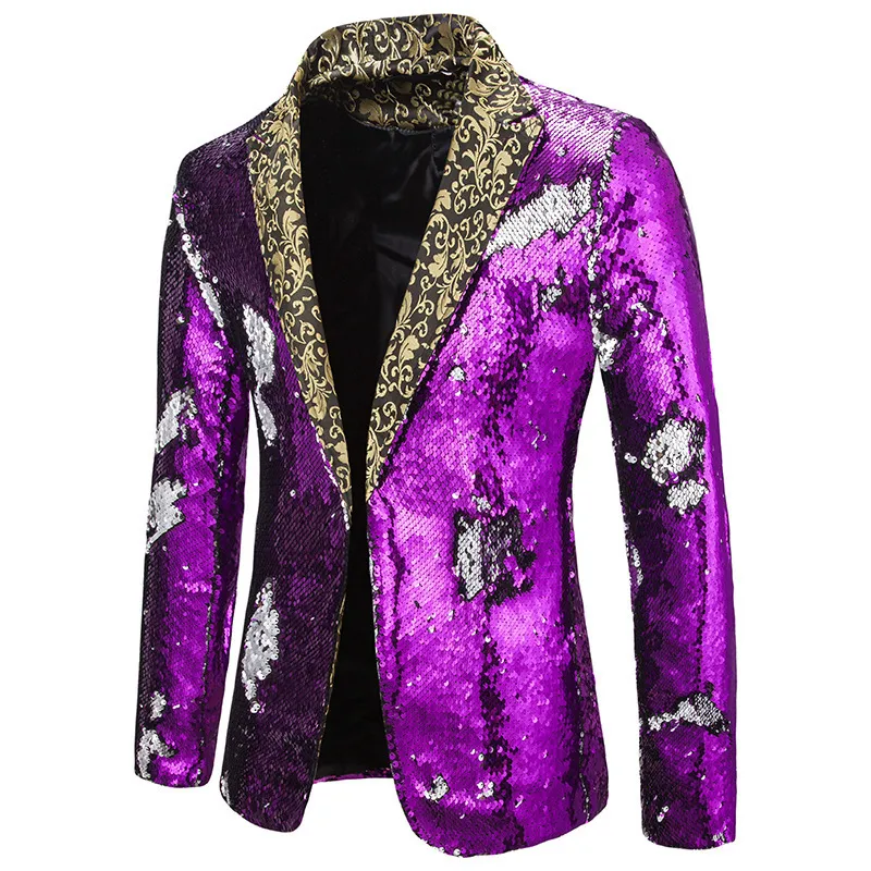 Luxury Gold Sequin Glitter Jacket Men Slim Fit Notched Lapel Blazer Jacket Mens Nightclub Stage Singers Blazers Costume Homme 220504