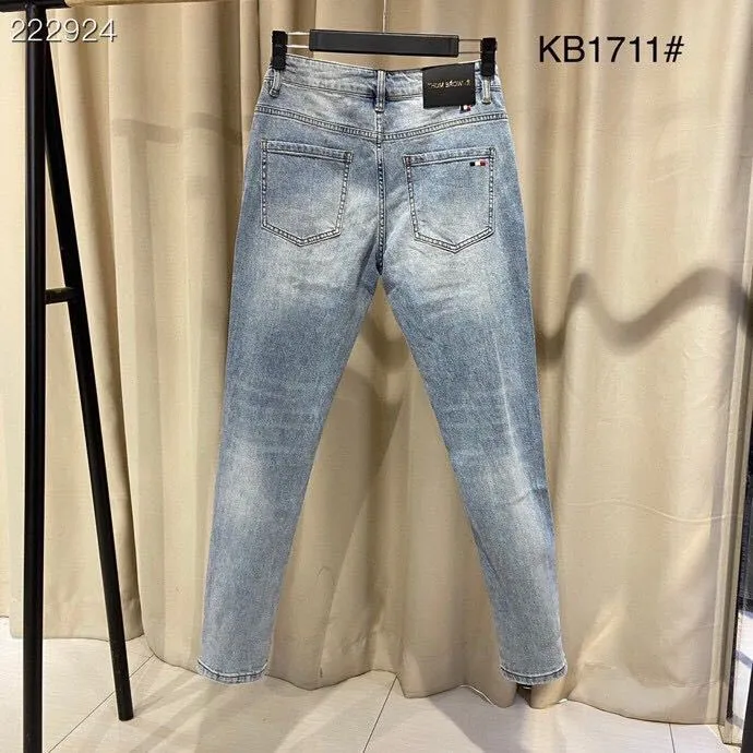 Moda Lüks Marka TB Kot Erkekler Bahar Sonbahar Delik Rahat Düz Düzenli Streç Denim Pantolon Çizgili Erkek 220328