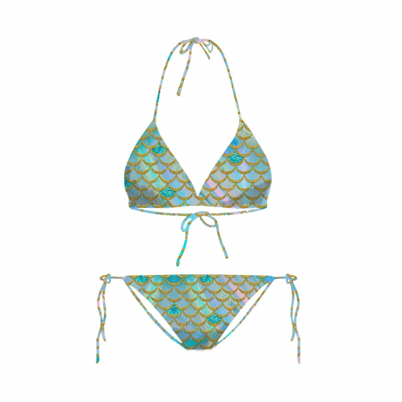 Seksowne urocze kobiety bikini zestaw kolorowe łuski rybne 3D druk piaszczysty plażowy strój kąpielowy cosplay Bikini Summer Female Swimwear 220617