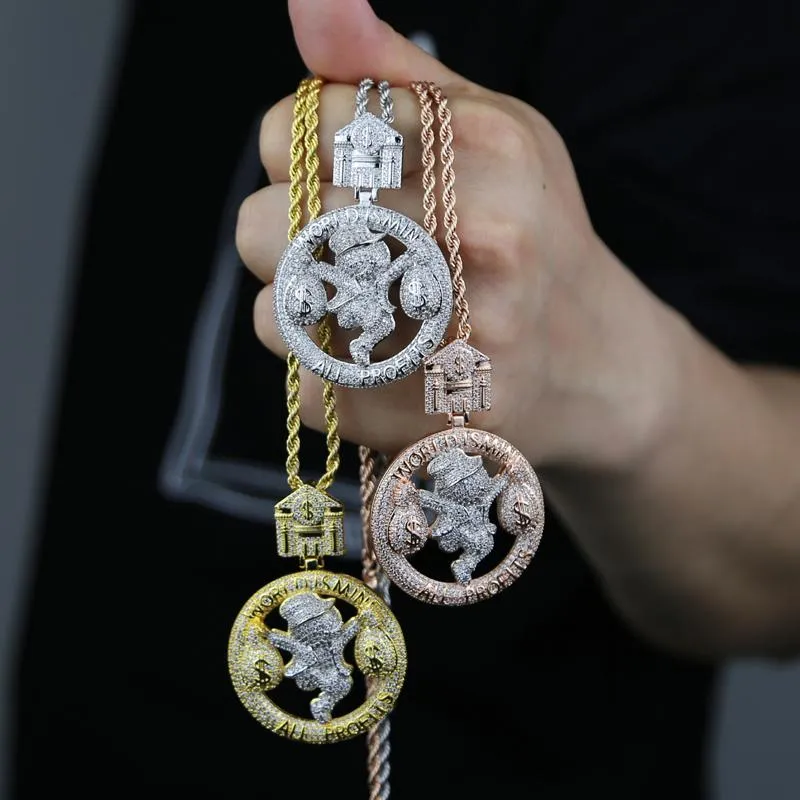 Chains Hip Hop Iced Out Bling 5A Cubic Zircon Circus Money Bag Letter Pendant Necklace For Men Fit Cuban Chain Tennis JewelryChain278b