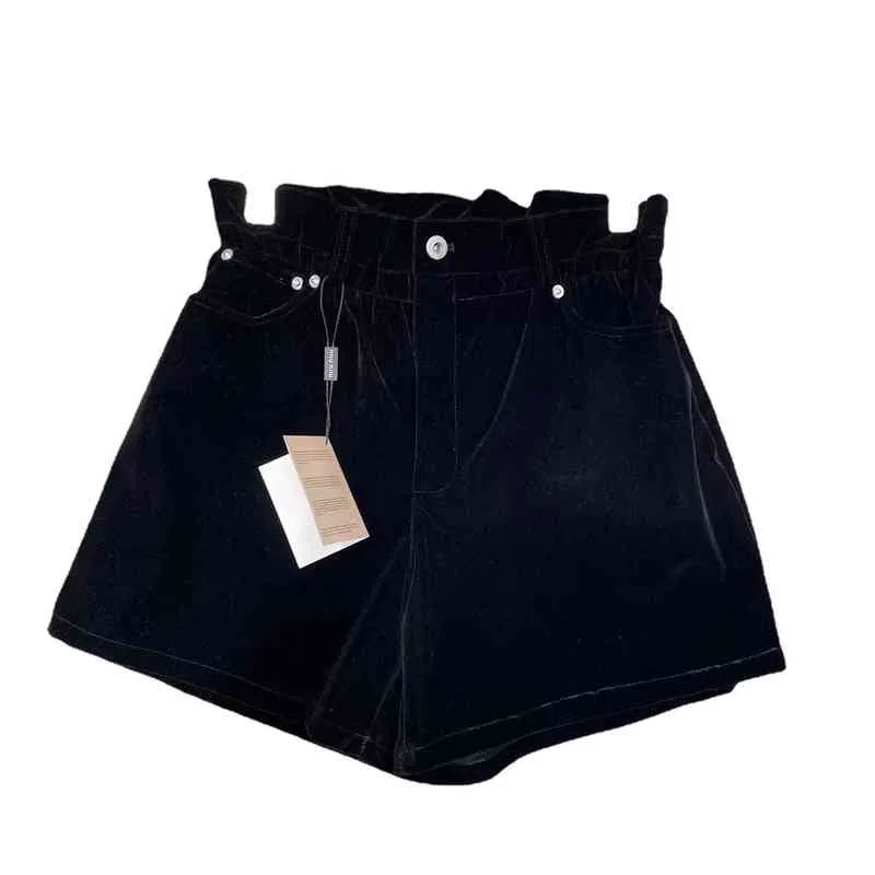 Spring New Back Pocket Letter Old Bud Taille Decoratie Veelzijdige Fluwelen Casual Wide Pent Shorts