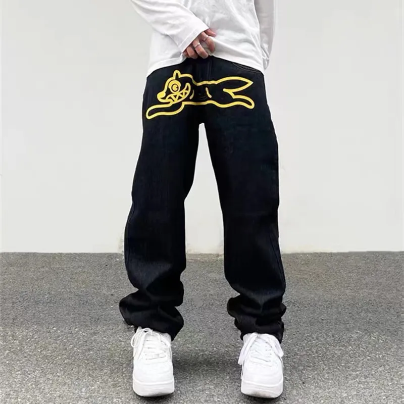 Ropa Dog Print Streetwear Men Hip Hop workowane dżinsy spodnie Y2K Ubrania proste luźne gotowe dżinsowe spodnie pantelones vaqueros 220719
