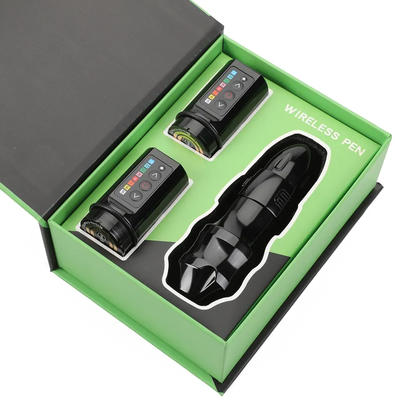 Exo Wireless Tattoo Machine Kit krachtige Coreless Motor Chargable Lithium 2 Batterij RotaryTattoo Pen Set 220708