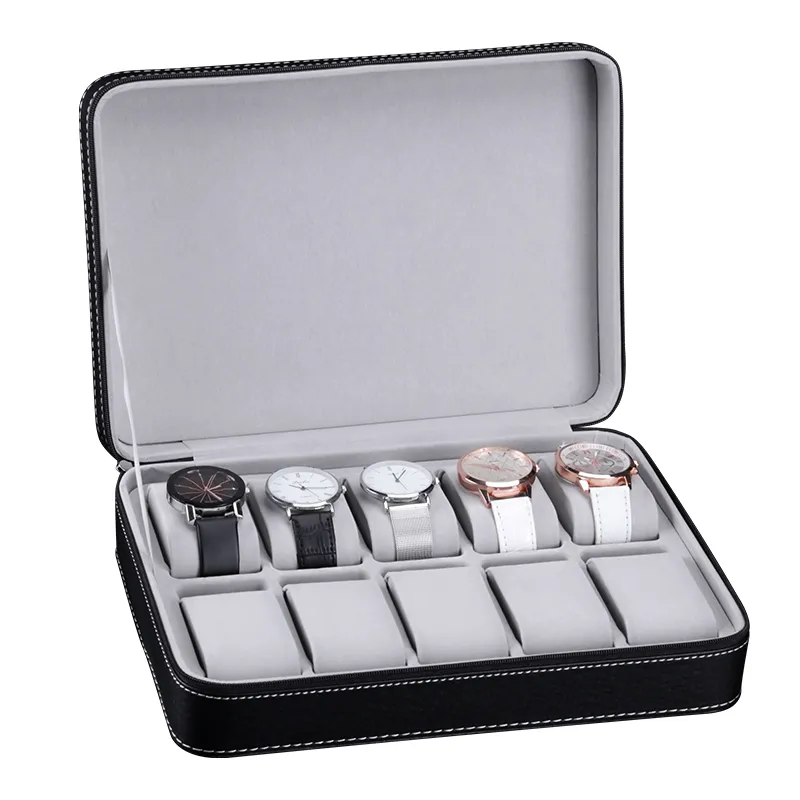 Boîte de montre en cuir Portable 6 10 12 fentes, votre bon organisateur de rangement de bijoux, fermeture éclair, facile à transporter pour hommes 220624