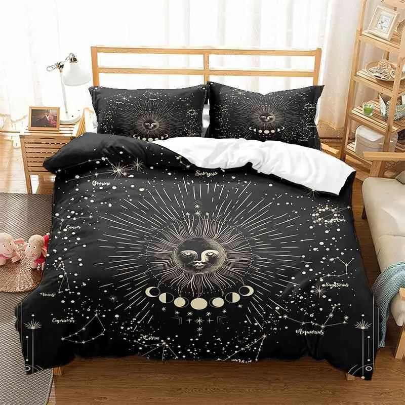 Ancient Sun Moon Duvet Cover Colorful Galaxy Stars Mandala Bedding Set 3d Bohemian Ethnic Comforter Soft Microfiber 