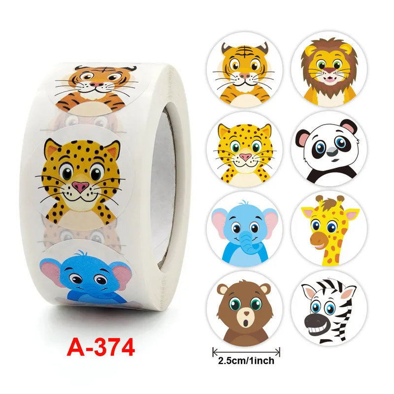 50 500 pz Cartoon Animal Bambini Etichetta adesiva Grazie Adesivi Simpatico giocattolo Gioco Tag Regalo fai da te Sigillatura Decorazione Forniture 220716