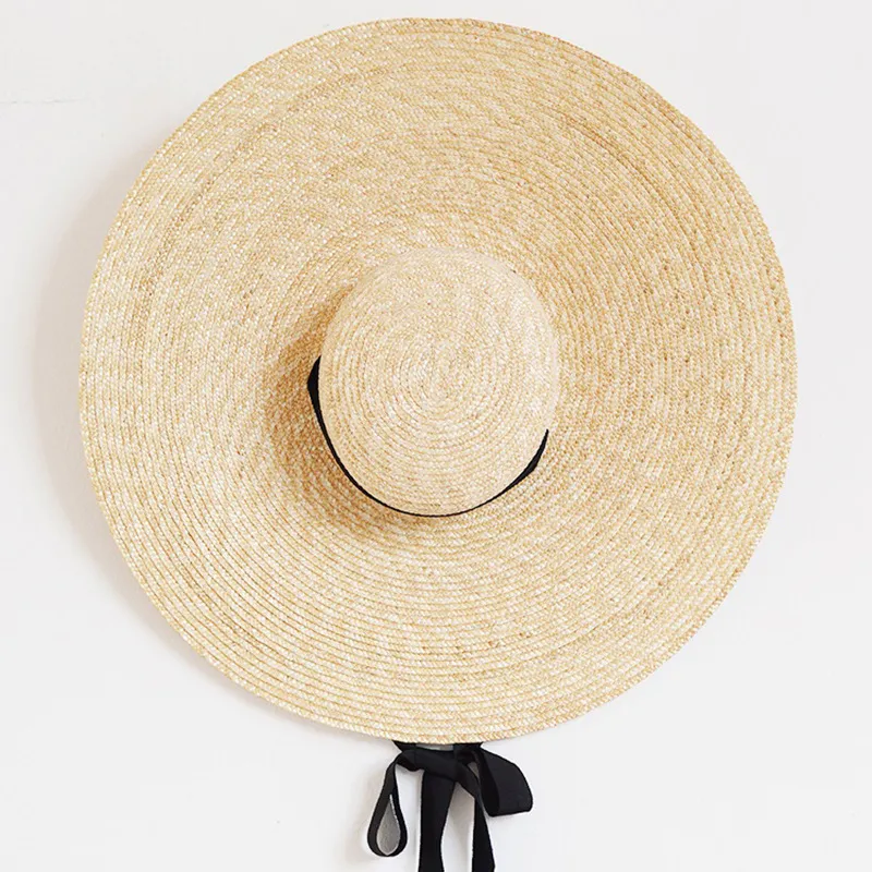 cappello estivo da spiaggia con protezione solare elegante e naturale cappello da 15 cm a tesa larga cappello da donna nastro berretto da ragazza Bow 220525