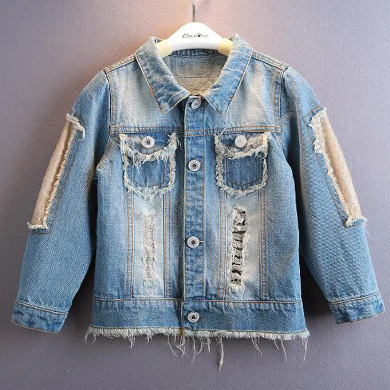 Jacken 2-12Yrs Mädchen Denim Mantel Baby Mädchen Kleidung Frühling Stickerei Kinder Jeans Jacke Pailletten Little Beauty Design Kinder Oberbekleidung 220826