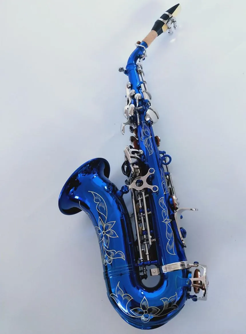 Nieuw blauw 991 B-flat gebogen sopraansaxofoon jazzinstrument vergulde sleuteloppervlak vervaagt geen professionele saxosopraan